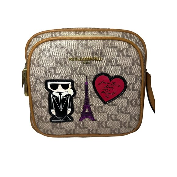 Karl Lagerfeld Paris Crossbody Purse Camera Bag MSRP $178 Modern City Artsy Logo - Picture 1 of 15